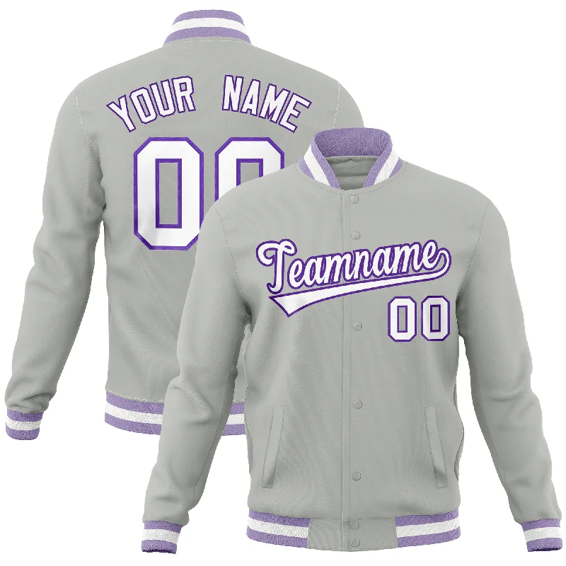 Custom Jackets with Custom Graphics-Custom Gray Classic Style Varsity Full-Snap Letterman Baseball Jersey