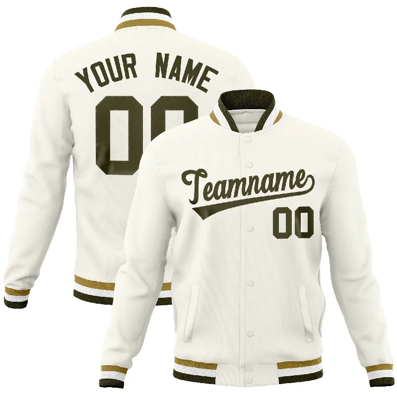 Custom Jackets for Everyday Wear-Custom Cream Classic Style Varsity Full-Snap Letterman Baseball Jersey