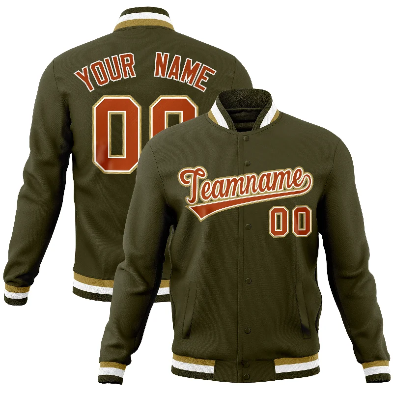 Custom Protective Jackets-Custom Olive Classic Style Varsity Full-Snap Letterman Baseball Jersey