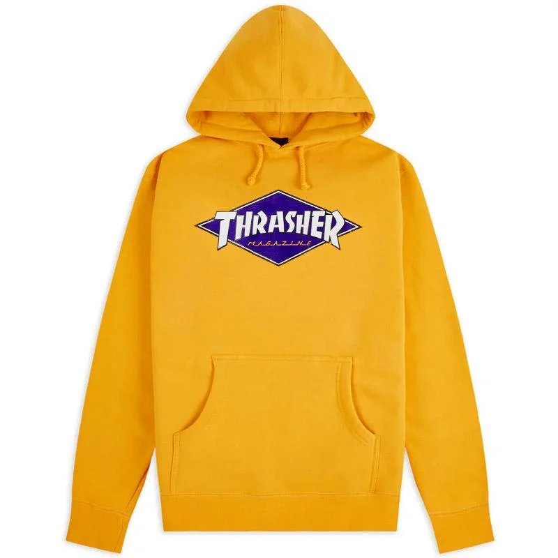 Custom Hoodies with Thick Fabric-THRASHER DIAMOND LOGO HOODIE - YELLOW