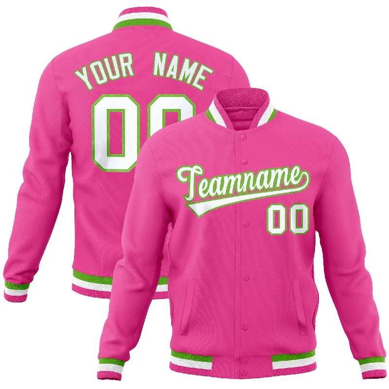 Custom Jackets for Team Outfits-Custom Pink Classic Style Varsity Full-Snap Letterman Baseball Jersey