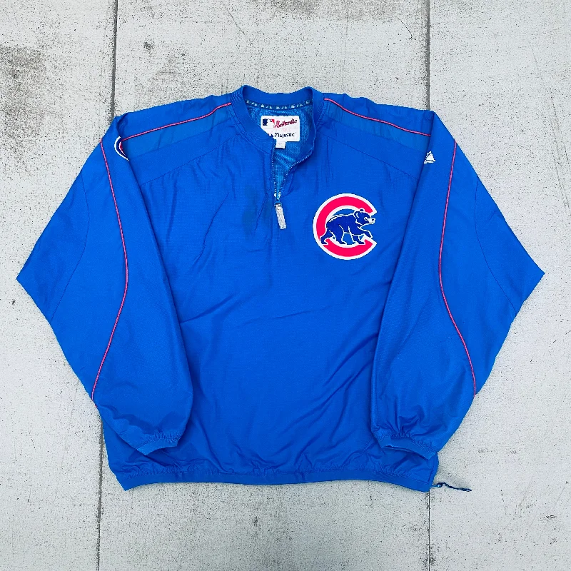 Custom Fleece Jackets-Chicago Cubs: 2000's Majestic 1/4 Zip Dugout Jacket (XL)