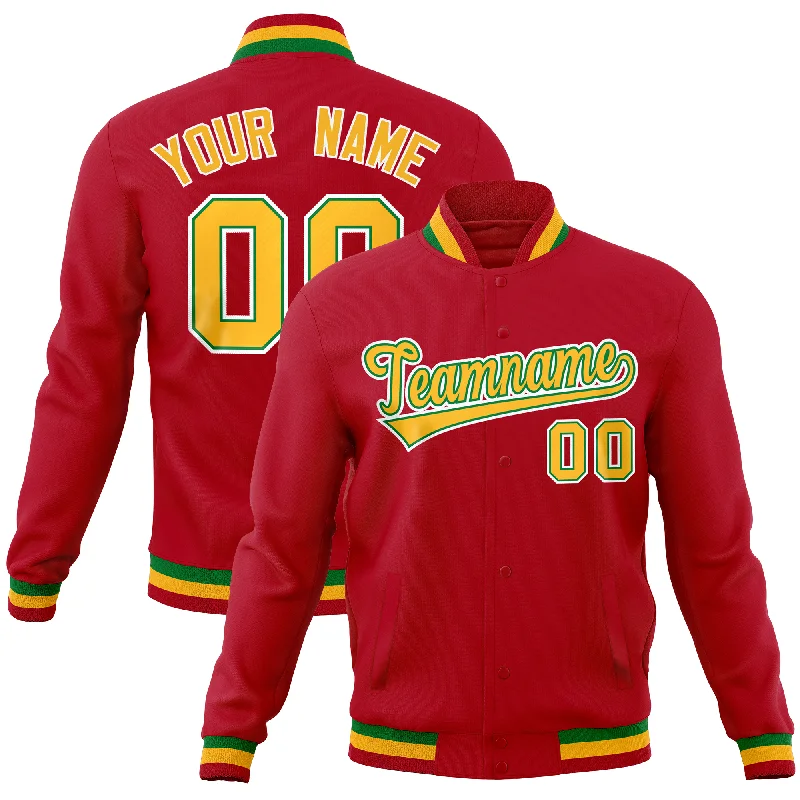 Custom Jackets for Promotional Events-Custom Red Classic Style Varsity Full-Snap Letterman Baseball Jersey