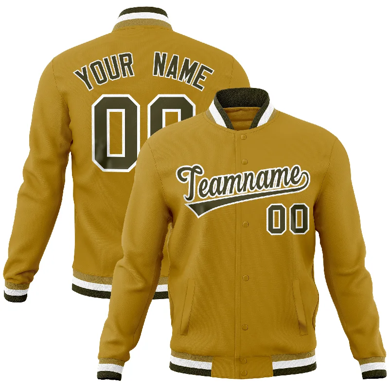 Custom Jackets for Holiday Wear-Custom Old Gold Classic Style Varsity Full-Snap Letterman Baseball Jersey