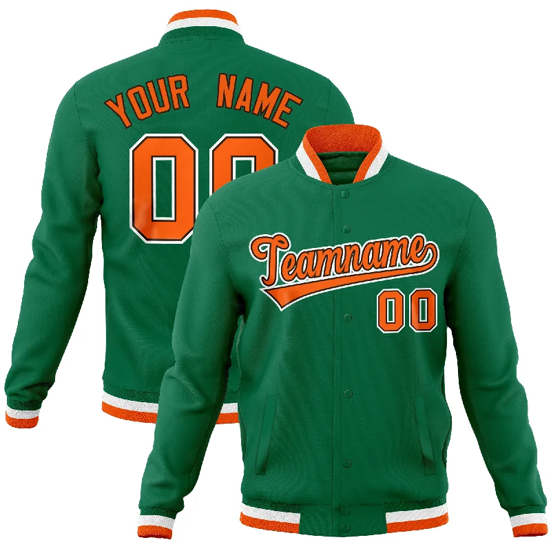 Custom Embroidered Jackets-Custom Kelly Green Classic Style Varsity Full-Snap Letterman Baseball Jersey