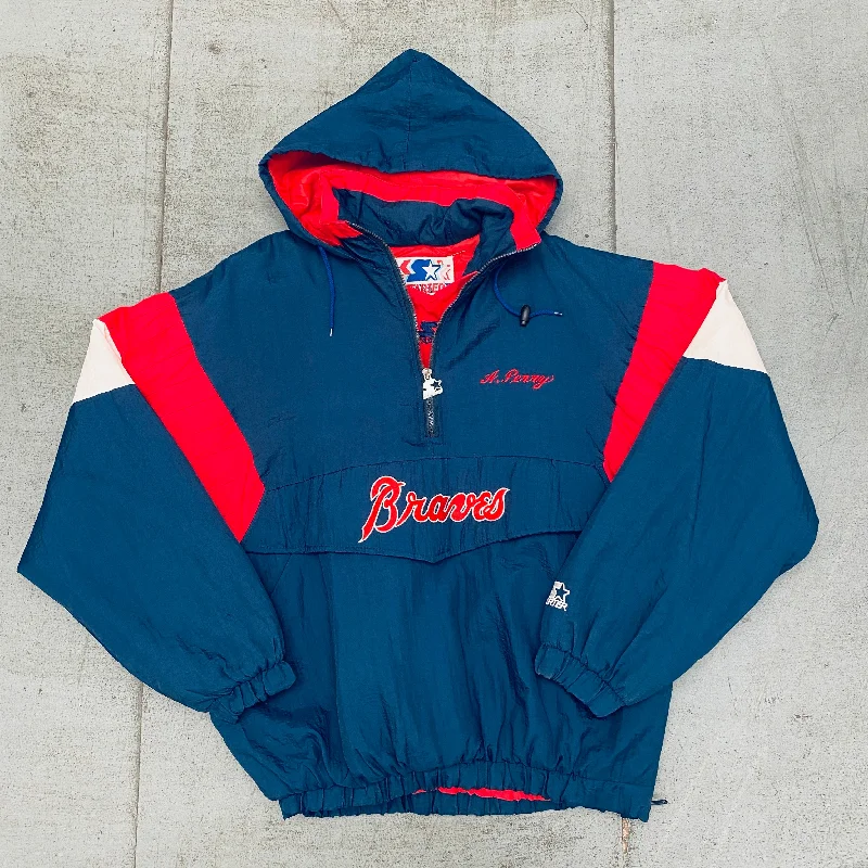 Custom Outdoor Jackets-Atlanta Braves: 1990's 1/4 Zip Starter Breakaway Jacket (XL)