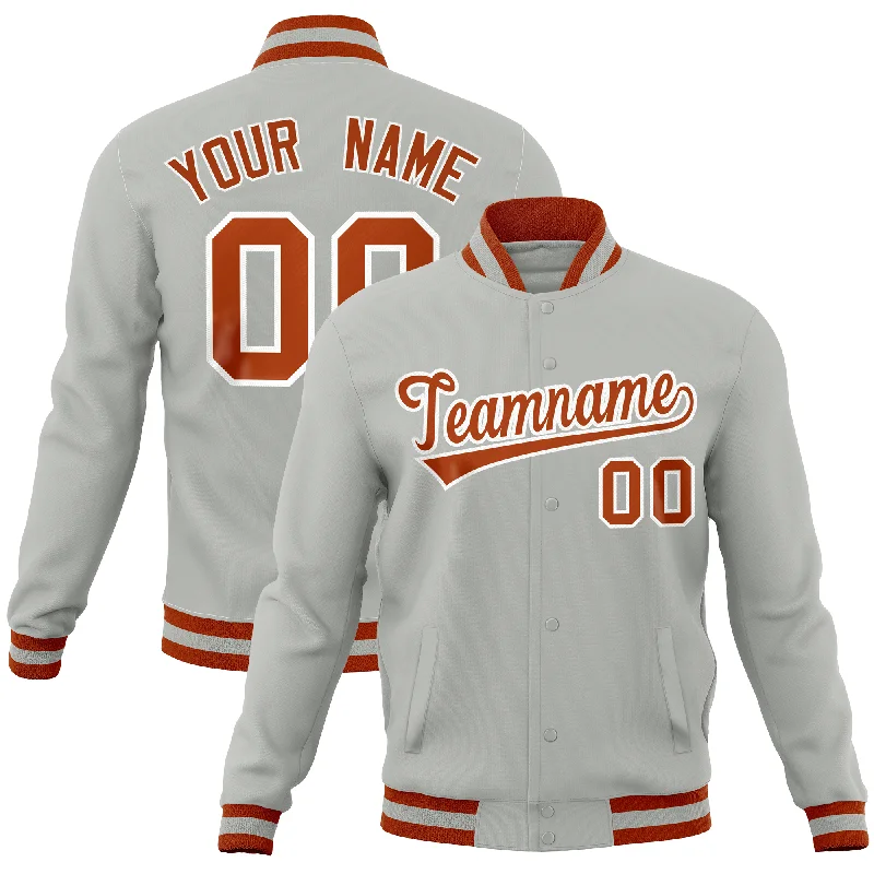 Custom Jackets with Embossed Logos-Custom Gray Classic Style Varsity Full-Snap Letterman Baseball Jersey