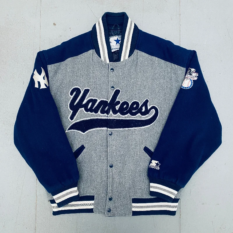 Custom Jackets for Layering Over T-Shirts-New York Yankees: 1990's Wool Stitched Script Spellout Fullzip Starter Bomber Jacket (XL)