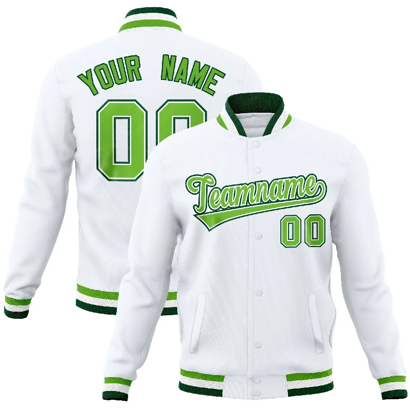 Custom Jacket with Front Pockets-Custom White Classic Style Varsity Full-Snap Letterman Baseball Jersey