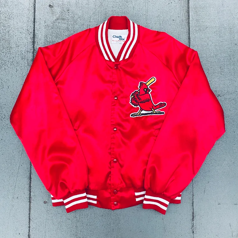 Custom Varsity Jackets-St. Louis Cardinals: 1990's Chalk Line Satin Bomber Jacket (L/XL)