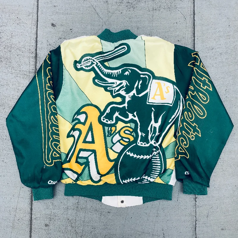 Custom Faux Fur Jackets-Oakland Athletics: 1989 Chalk Line Fanimation Bomber Jacket (S)