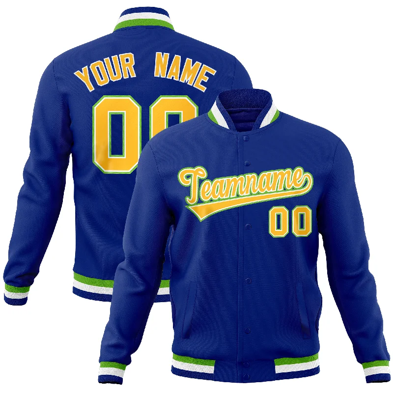 Custom Half-Zip Jackets-Custom Royal Classic Style Varsity Full-Snap Letterman Baseball Jersey