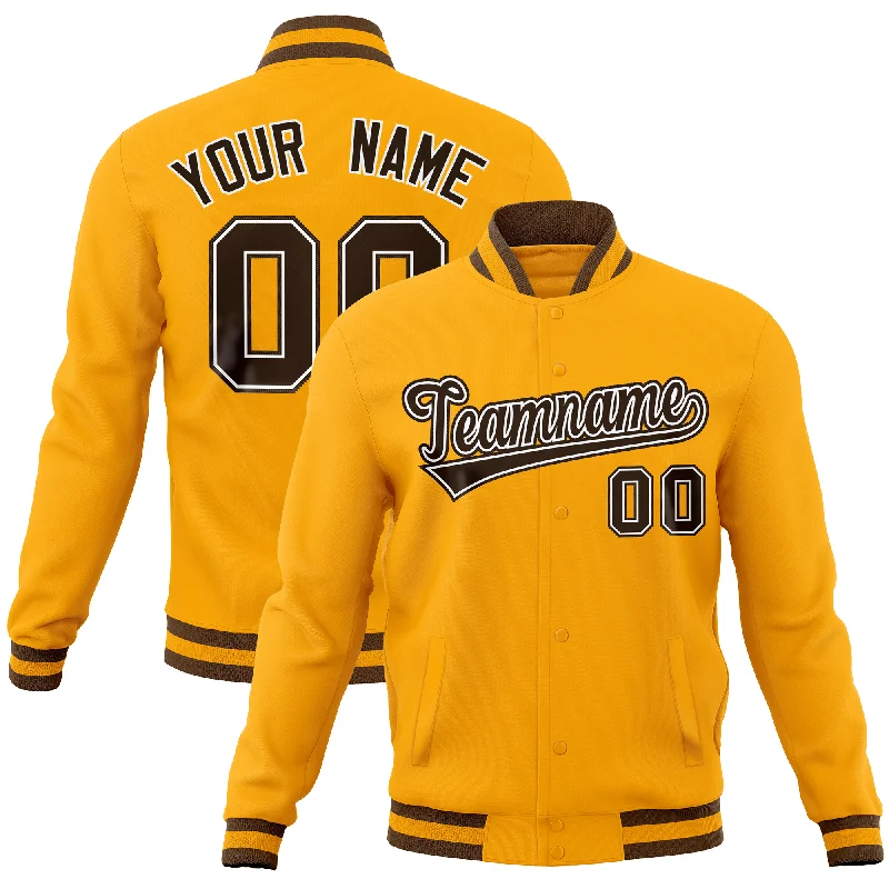 Custom Insulated Winter Jackets-Custom Gold Classic Style Varsity Full-Snap Letterman Baseball Jersey