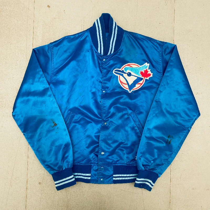 Custom Jackets for Warmth and Comfort-Toronto Blue Jays: 1980's Satin Lightweight Diamond Collection Starter Bomber Jacket (M)