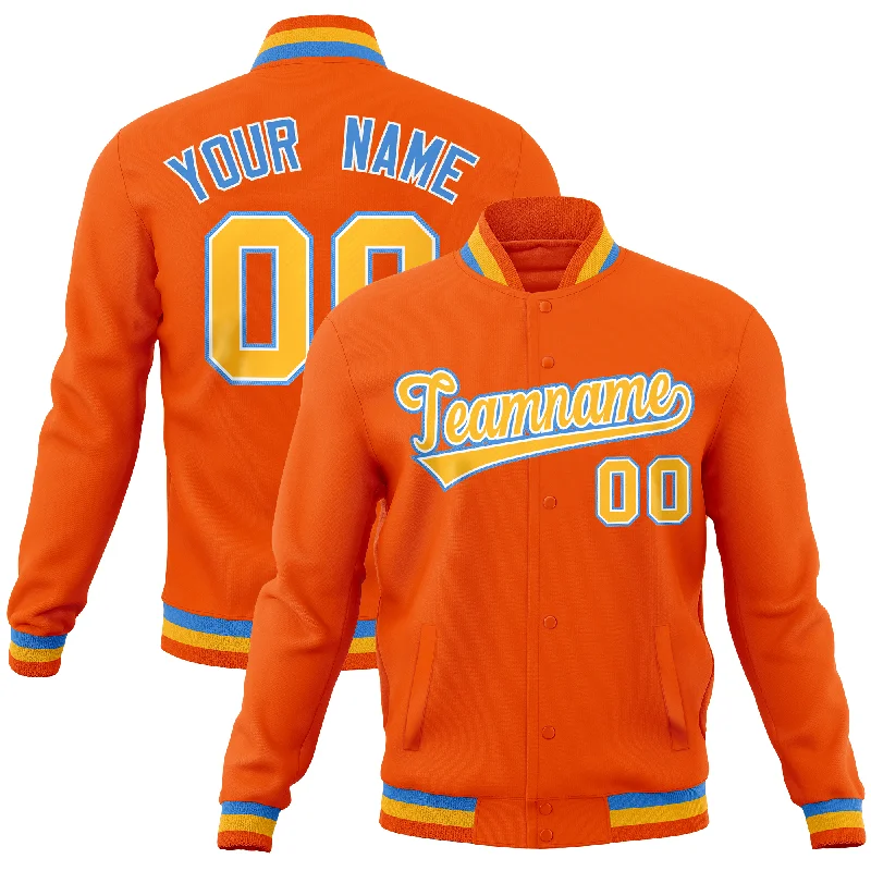 Custom Jackets for Stadiums-Custom Orange Classic Style Varsity Full-Snap Letterman Baseball Jersey