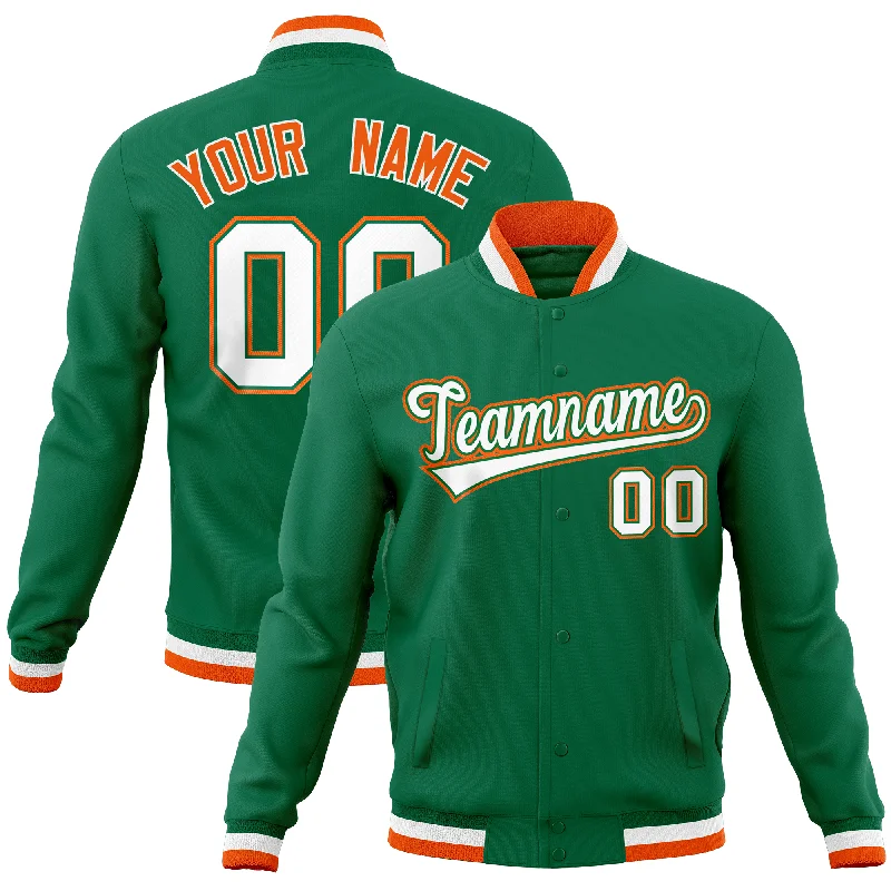 Custom Printed Jackets-Custom Kelly Green Classic Style Varsity Full-Snap Letterman Baseball Jersey