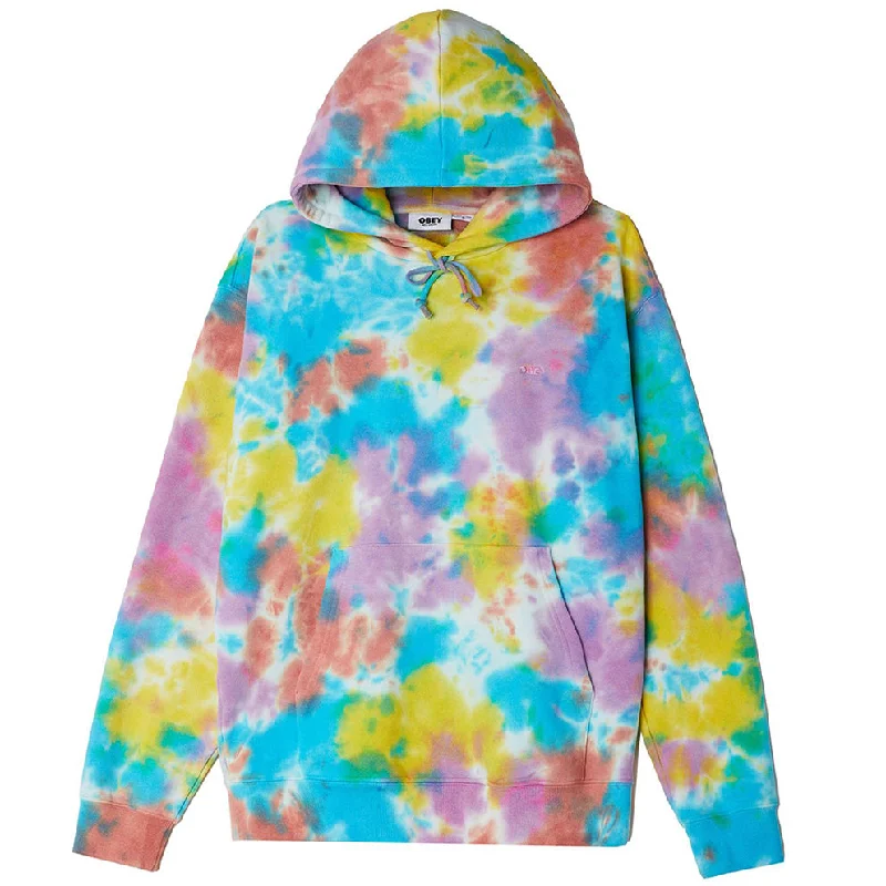 Custom Hoodies with Graphics-OBEY MINI BOLD RECYCLED TIE DYE HOOD // A.I. AQUA MULTI