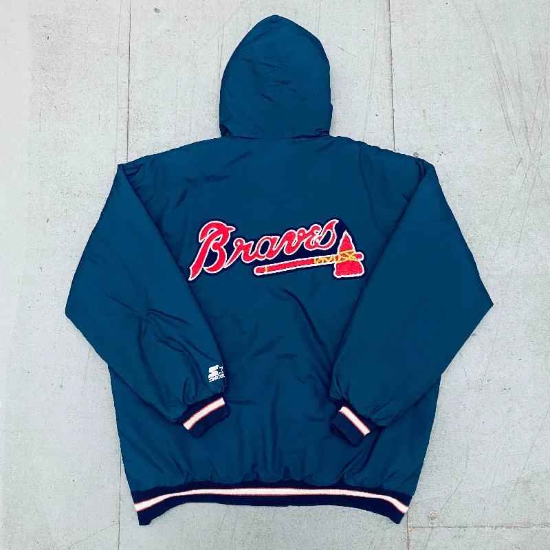 Custom High School Jackets-Atlanta Braves: 1990's Reverse Embroidered Spellout Fullzip Stater Parka Jacket (XL)