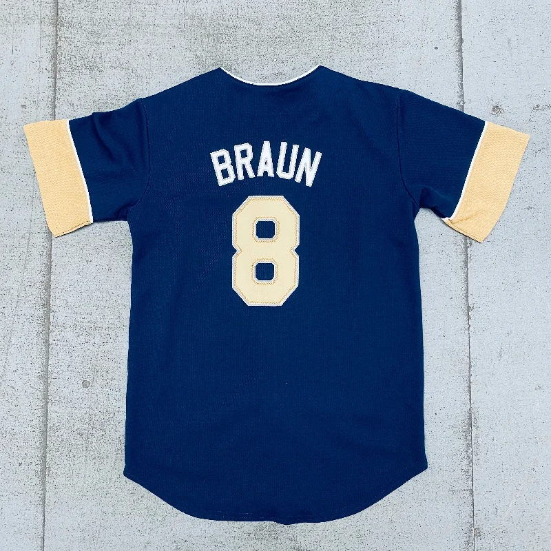 Custom Sport Jackets-Milwaukee Brewers: Ryan Braun Navy Blue MLB Apparel Fan Jersey (XS)