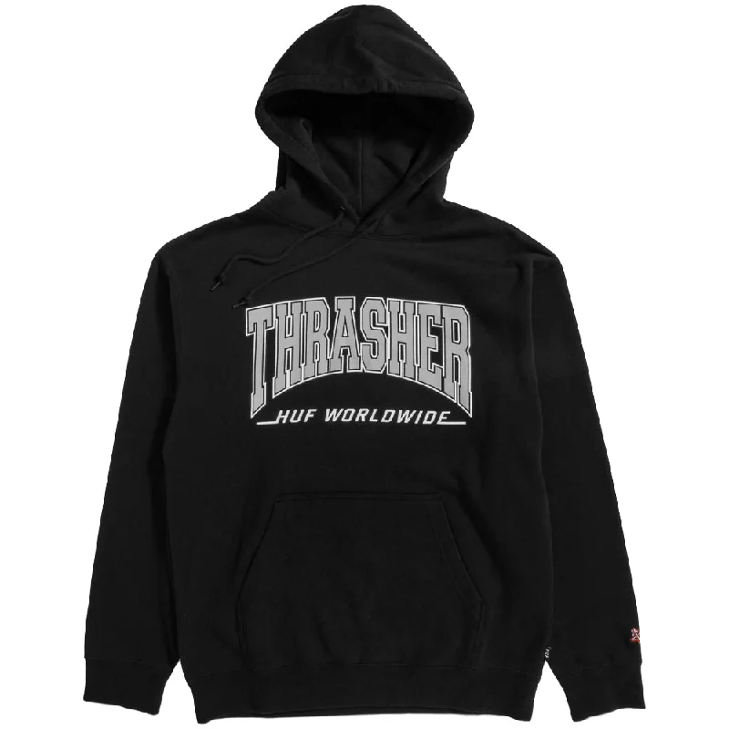 Custom Hoodies for Unique Souvenirs-HUF X THRASHER BAYVIEW P/O HOODIE // BLACK