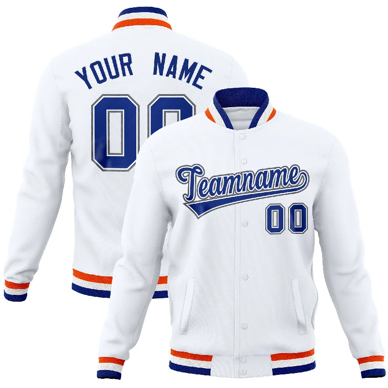 Custom Military Style Jackets-Custom White Classic Style Varsity Full-Snap Letterman Baseball Jersey