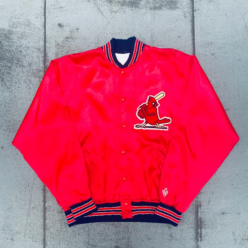 Custom Heavy-Duty Jackets-St. Louis Cardinals: 1980's Satin Lightweight Bomber Jacket (L/XL)