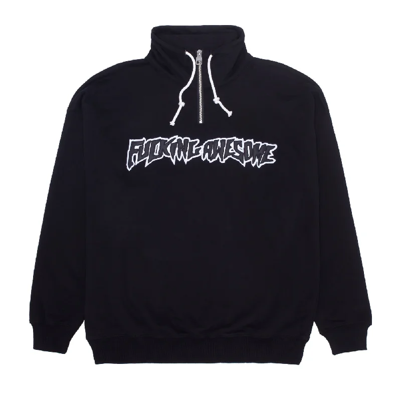 Custom Hoodies for Employee Gifts-FUCKING AWESOME QUARTER ZIP PULLOVER - BLACK