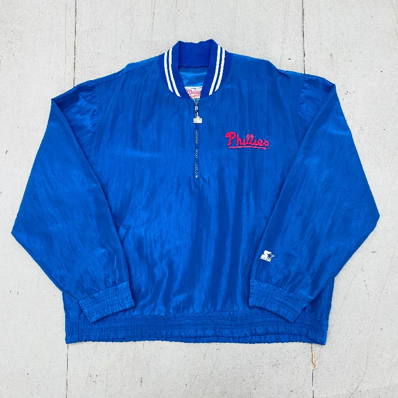 Custom Work Jackets-Philadelphia Phillies: 1990's 1/4 Zip Starter Dugout Jacket (XL)