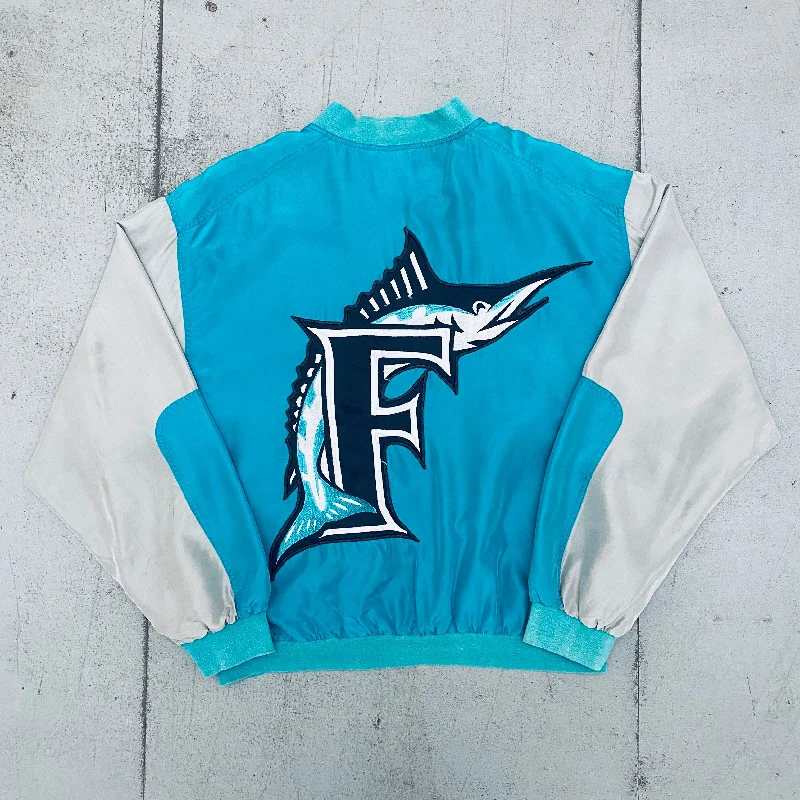 Custom Snow Jackets-Florida Marlins: 1990's Silk Bomber Jacket (L)