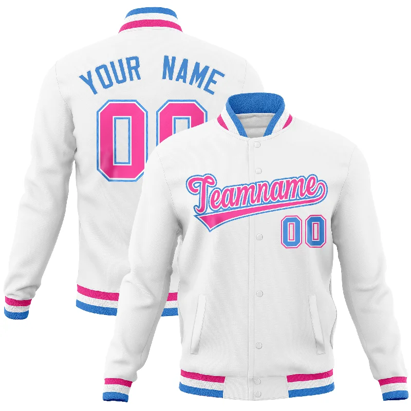 Custom Jackets for Travel Comfort-Custom White Classic Style Varsity Full-Snap Letterman Baseball Jersey