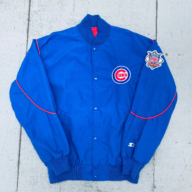 Custom Moto Jackets-Chicago Cubs: 1990's Starter Bomber Jacket w/ National League Patch (L)