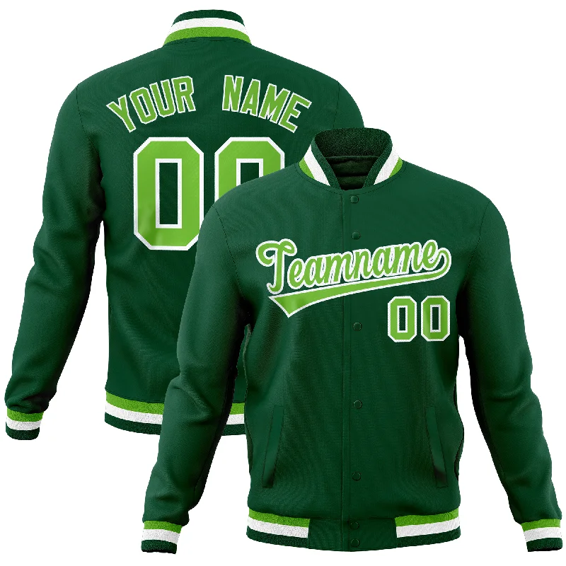 Custom Outdoor Adventure Jackets-Custom Green Classic Style Varsity Full-Snap Letterman Baseball Jersey