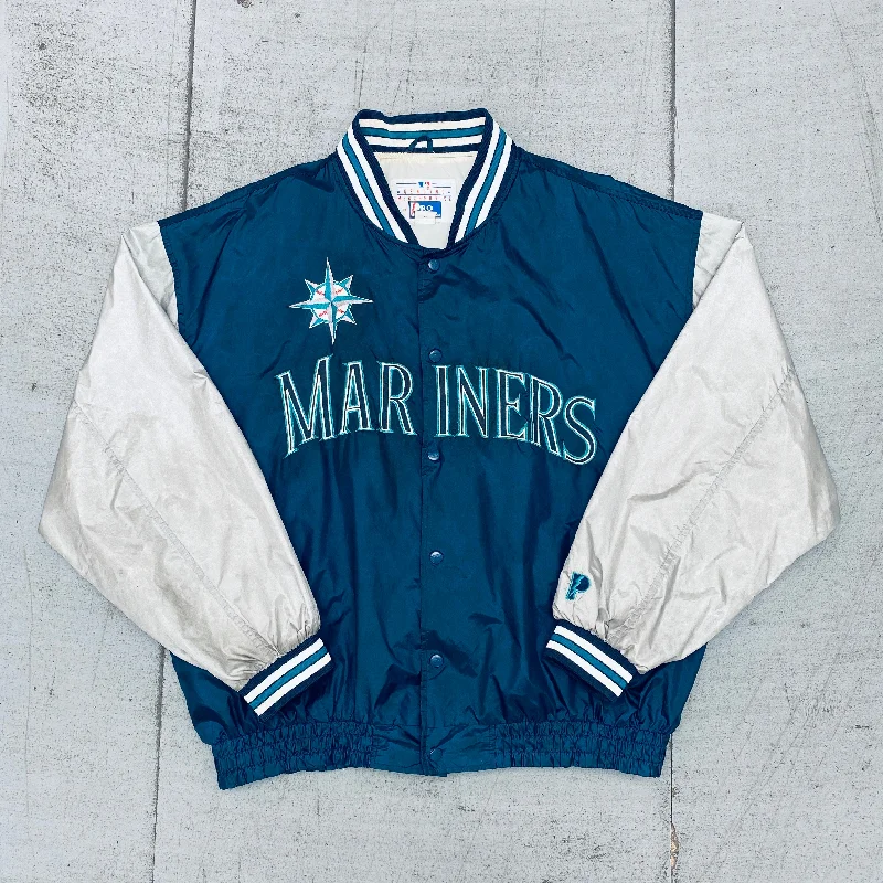 Custom Wool Jackets-Seattle Mariners: 1990's Pro Player Lightweight Dugout Bomber Jacket (XXL)