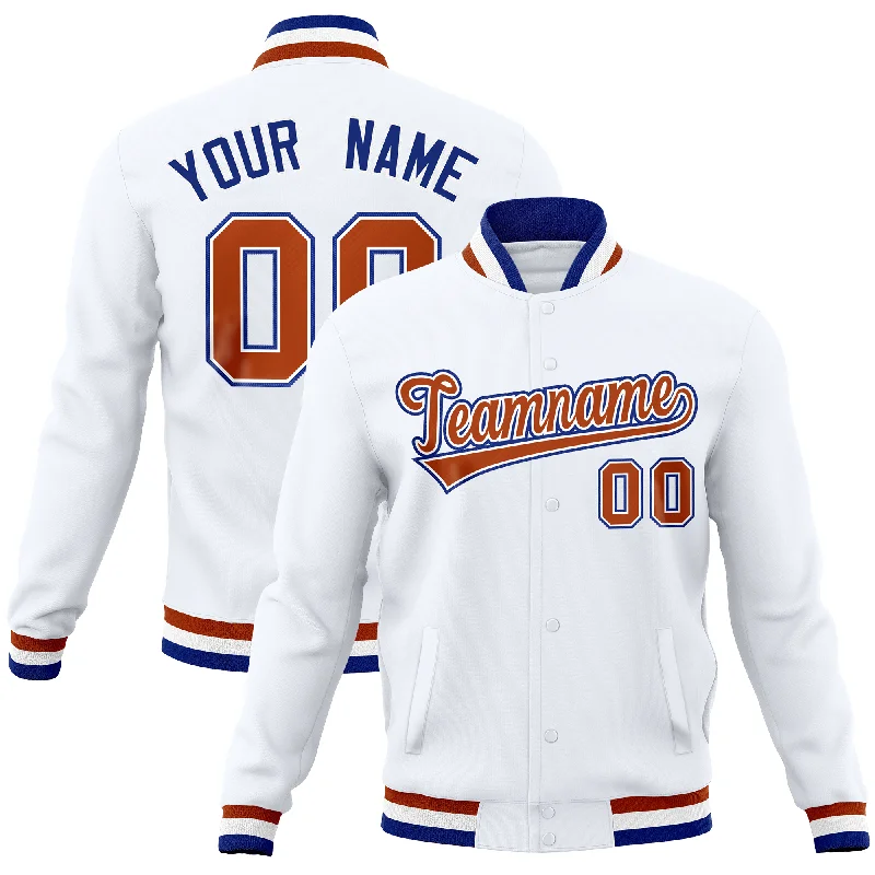 Custom Jackets with Fleece Lining-Custom White Classic Style Varsity Full-Snap Letterman Baseball Jersey