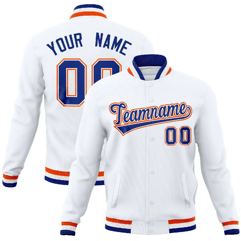 Custom Biker Jackets-Custom White Classic Style Varsity Full-Snap Letterman Baseball Jersey