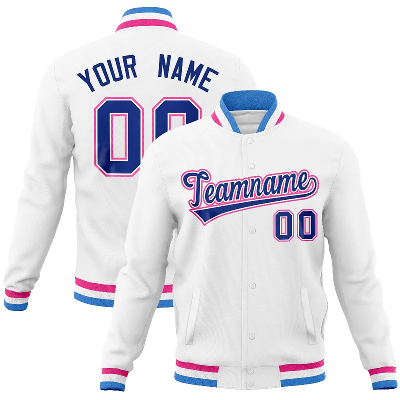 Custom Jackets for Mountain Adventures-Custom White Classic Style Varsity Full-Snap Letterman Baseball Jersey