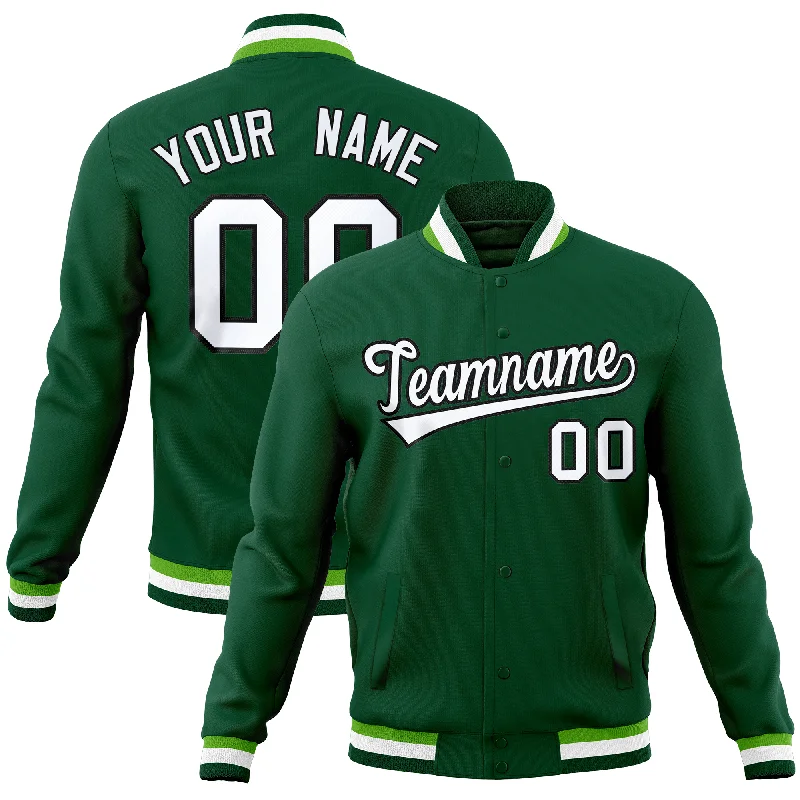 Custom Jacket for Rainy Days-Custom Green Classic Style Varsity Full-Snap Letterman Baseball Jersey