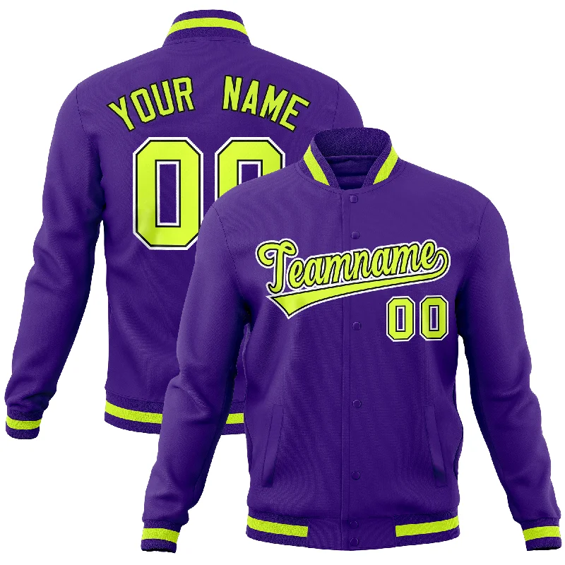 Custom Reversible Jackets-Custom Purple Classic Style Varsity Full-Snap Letterman Baseball Jersey