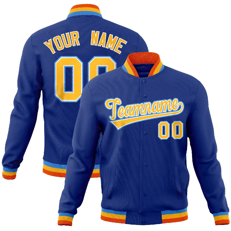 Custom Jackets for Exercise Wear-Custom Royal Classic Style Varsity Full-Snap Letterman Baseball Jersey