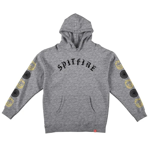 Custom Hoodies for Cold Days-SPITFIRE OLD E COMBO SLEEVE HOODIE - HEATHER GREY