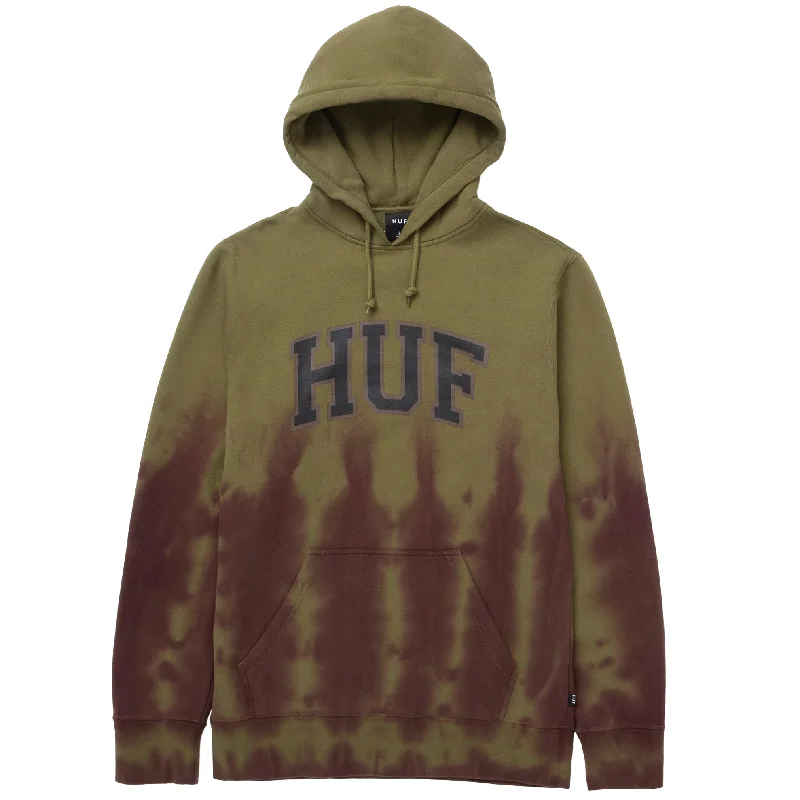 Custom Graphic Hoodies-HUF HARTFORD TIEDYE P/O HOODIE // OLIVE