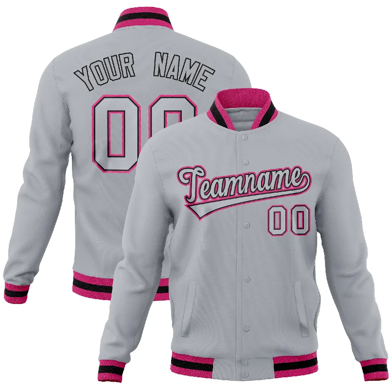 Custom Jackets for Winter Sports-Custom Gray Classic Style Varsity Full-Snap Letterman Baseball Jersey