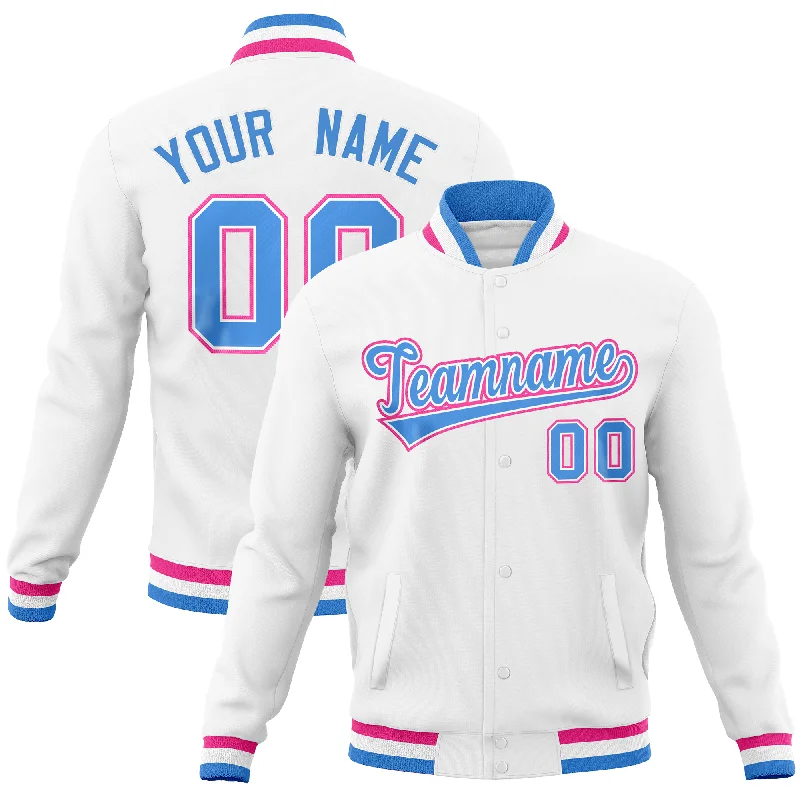 Custom Jackets for City Wear-Custom White Classic Style Varsity Full-Snap Letterman Baseball Jersey