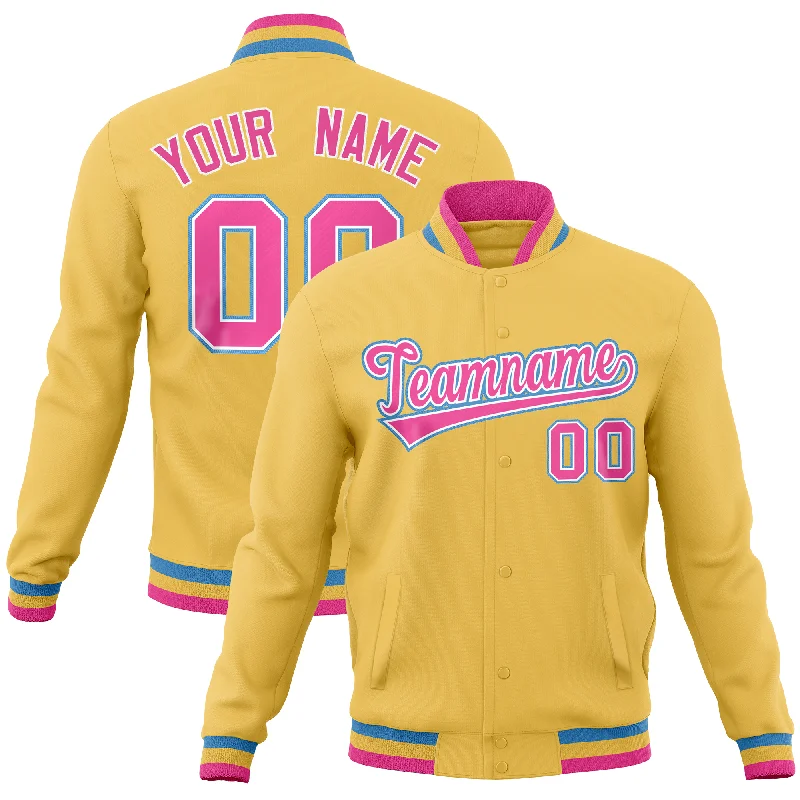 Custom Jackets with Event Themes-Custom Khaki Classic Style Varsity Full-Snap Letterman Baseball Jersey