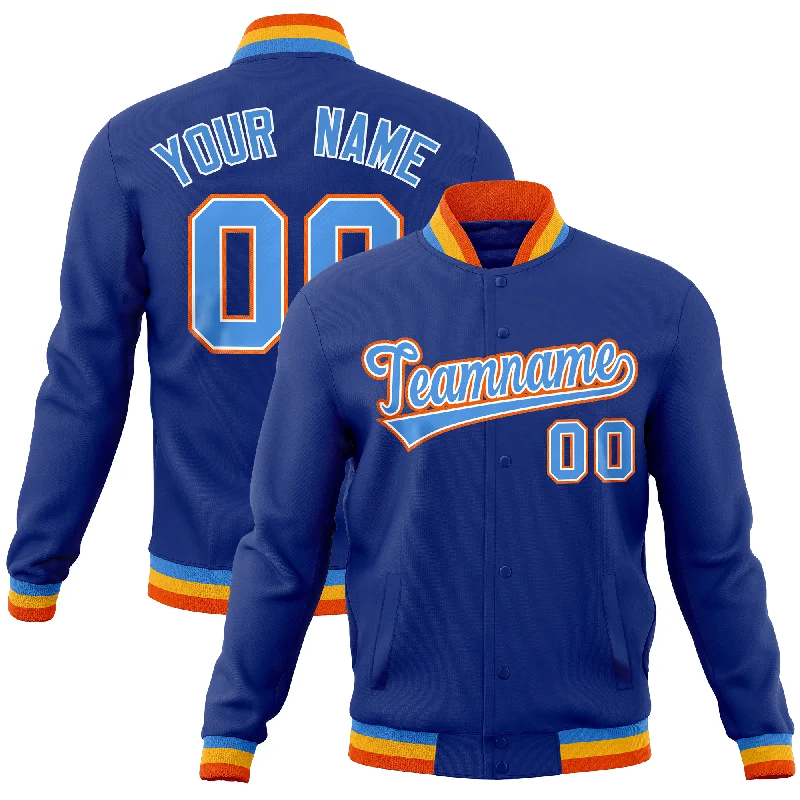 Custom Jackets for Long Hikes-Custom Royal Classic Style Varsity Full-Snap Letterman Baseball Jersey