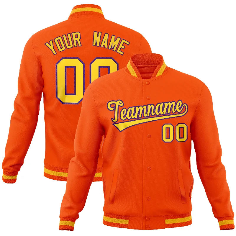 Custom Wilderness Jackets-Custom Orange Classic Style Varsity Full-Snap Letterman Baseball Jersey