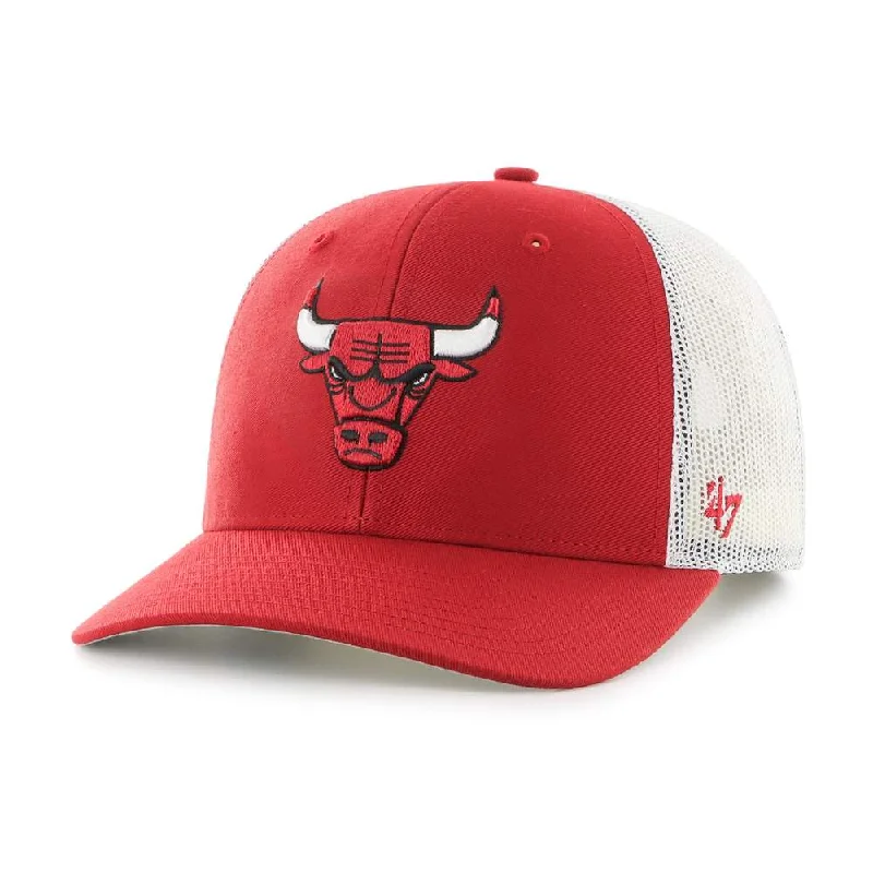 Custom Casual Hats-'47 Brand Chicago Bulls Primary Logo Trucker Snapback Hat -Red/White