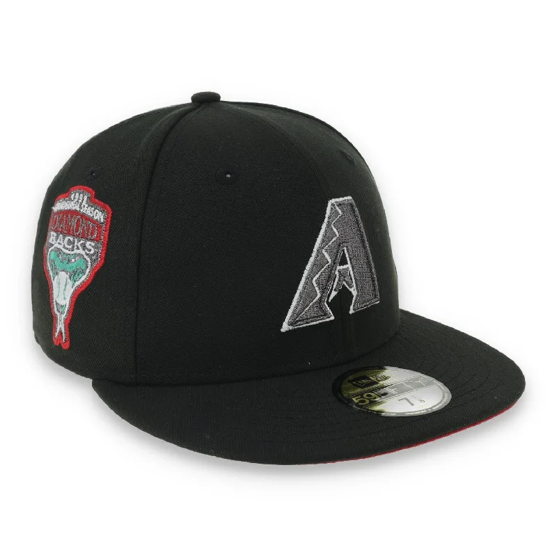 Custom Party Hats-New Era Arizona Diamondback 1998 Inaugural Season Side Patch 59FIFTY Fitted Hat-Metallic Grey/Black