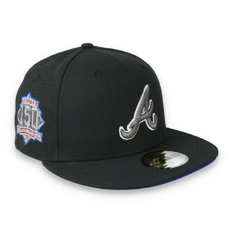 Custom Basketball Hats-New Era Atlanta Braves 150th Anniversary Side Patch 59FIFTY Fitted Hat-Metallic Grey/Black