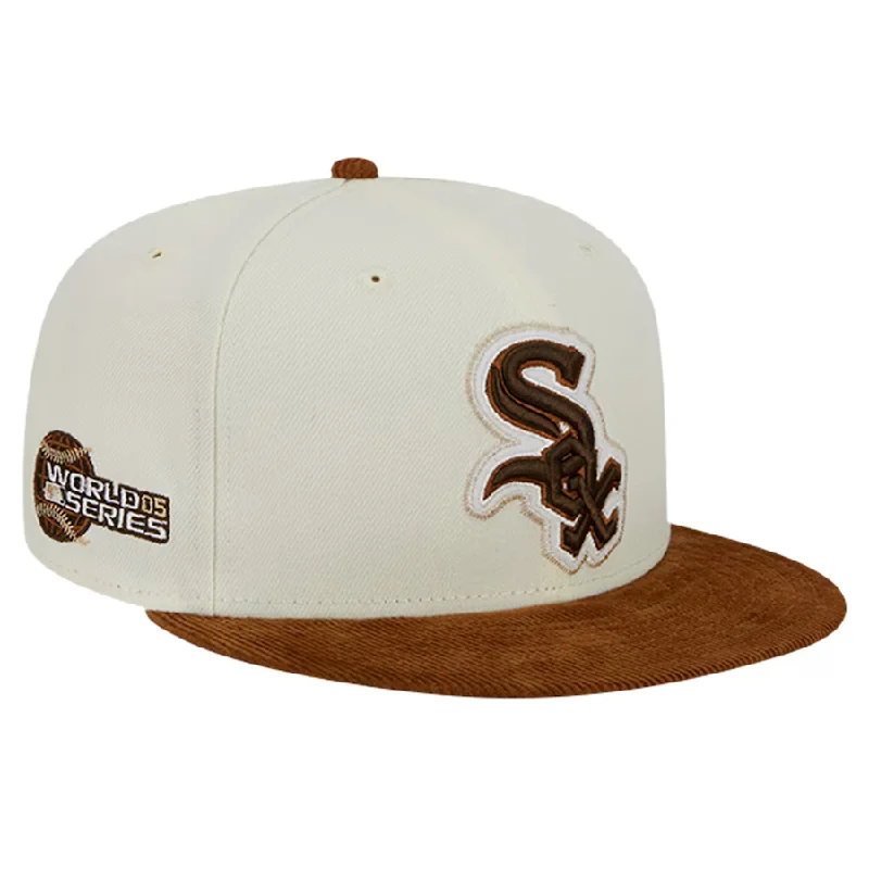 Custom Novelty Hats-New Era Chicago White Sox 2-Tone Corduroy Visor 59FIFTY Fitted Hat-Cream/Brown